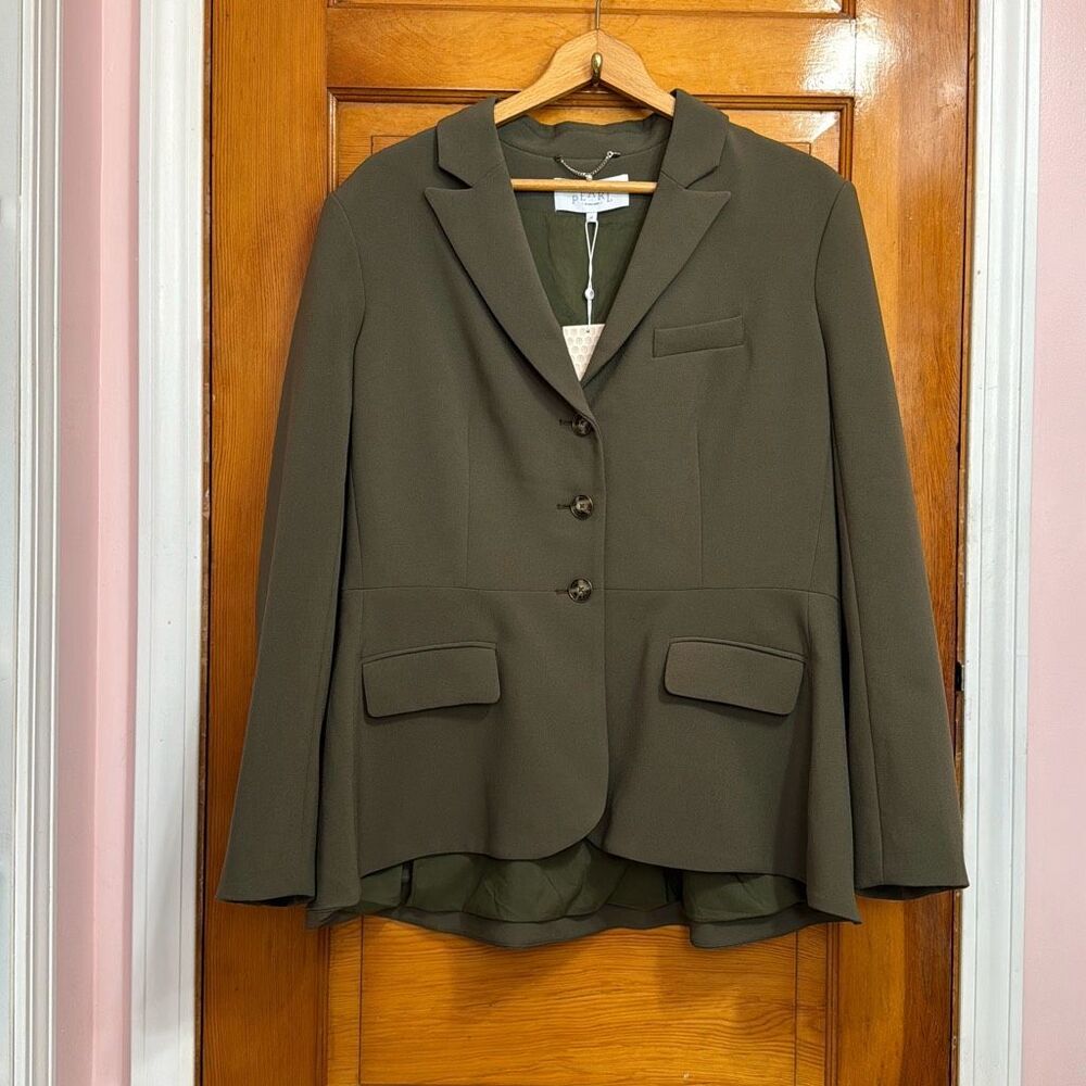 Pearl Lela Rose Olive Green Stretch Crepe Blazer Jacket Women’s 16